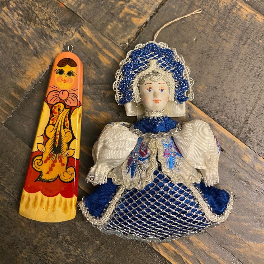 Vintage Russian Hand Painted Folk Princess Hanging Doll Wooden